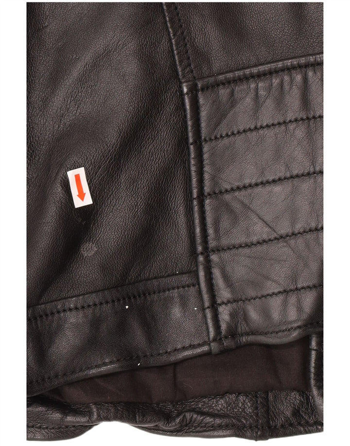 Freaky Nation Chaqueta motera de cuero para hombre UK 38 Medium Black Leather