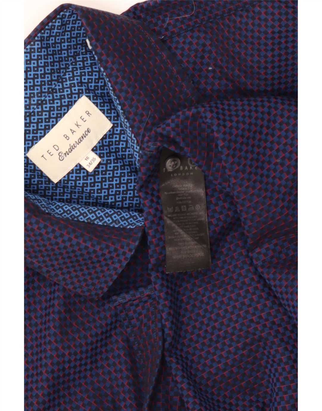Ted Baker Camisa para hombre Talla 16 Grande Azul marino Algodón geométrico