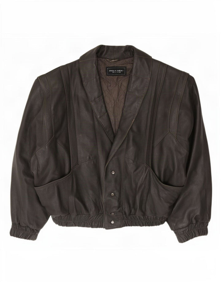 Vintage hombres chaqueta de cuero de ajuste suelto Reino Unido 38 gris medio