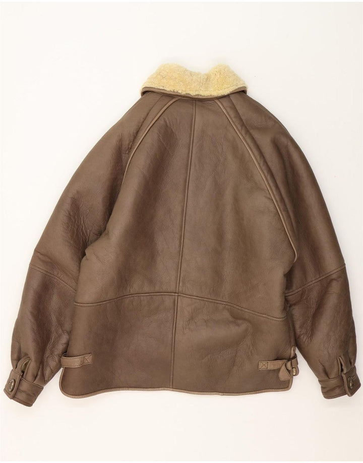 Vintage hombres shearling chaqueta IT 50 cuero gris grande