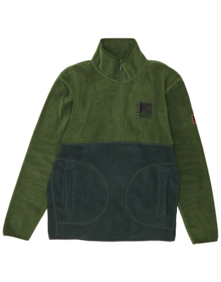 Jersey vintage de vellón con cuello y cremallera para hombre Poliéster color block verde medio
