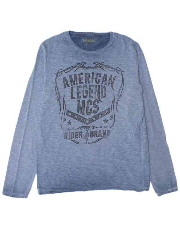 Marlboro Classics Mens Graphic Top Manga Larga Grande Azul