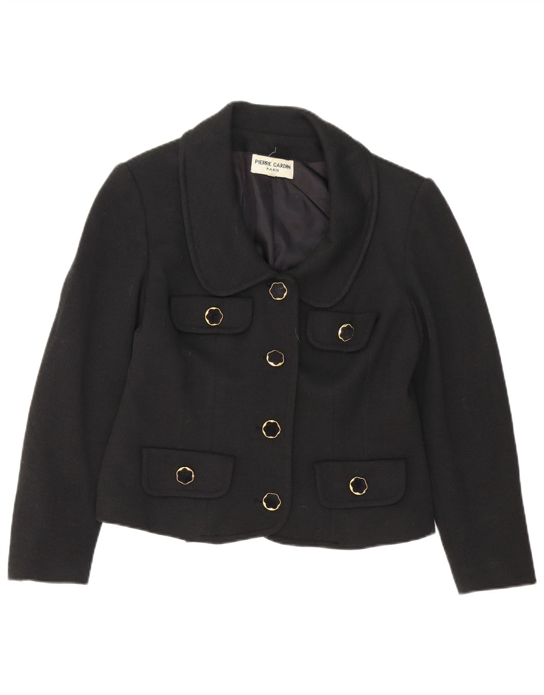 Pierre Cardin Chaqueta Blazer de 4 Botones para Mujer IT 46 Grande Lana Negra