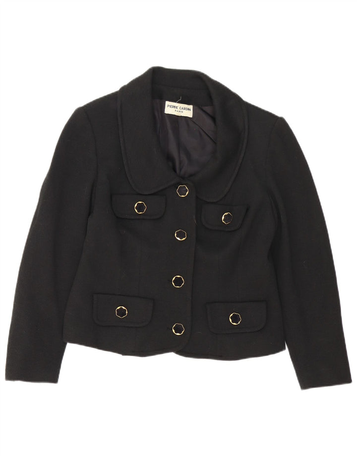 Pierre Cardin Chaqueta Blazer de 4 Botones para Mujer IT 46 Grande Lana Negra
