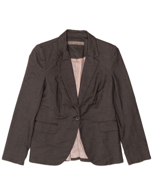 Zara Chaqueta Blazer De 1 Botón Para Mujer UK 44 Poliéster Gris Grande