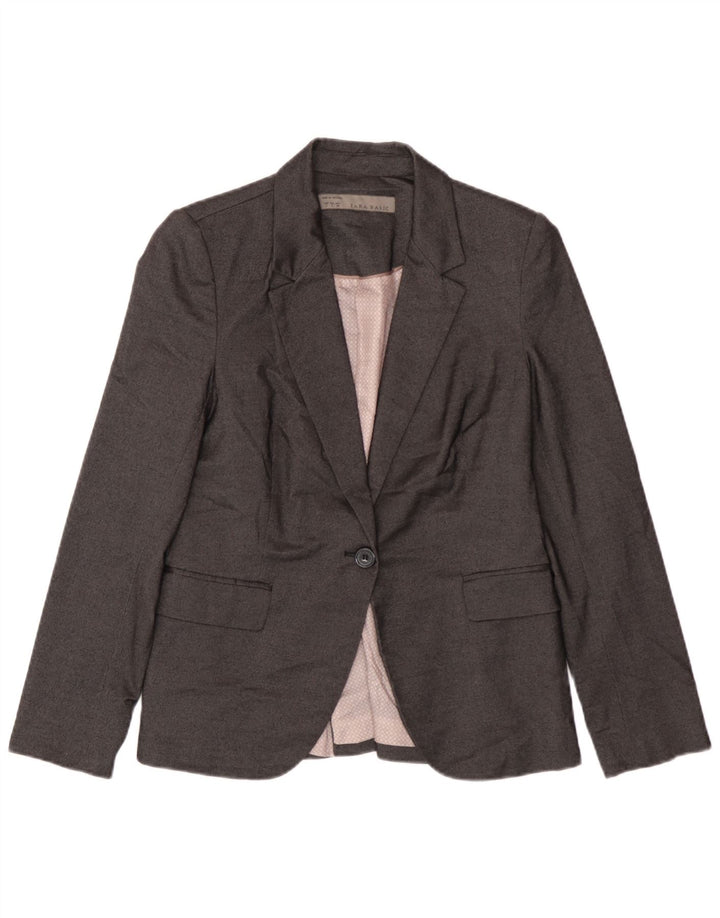 Zara Chaqueta Blazer De 1 Botón Para Mujer UK 44 Poliéster Gris Grande
