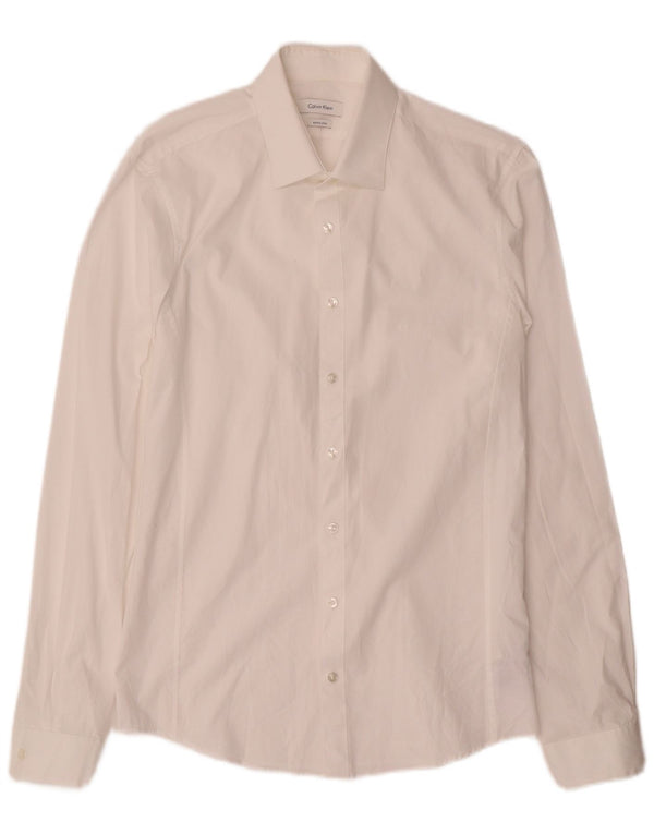 Calvin Klein Camisa extra slim fit para hombre Talla 39 15 1/2 Algodón blanco mediano