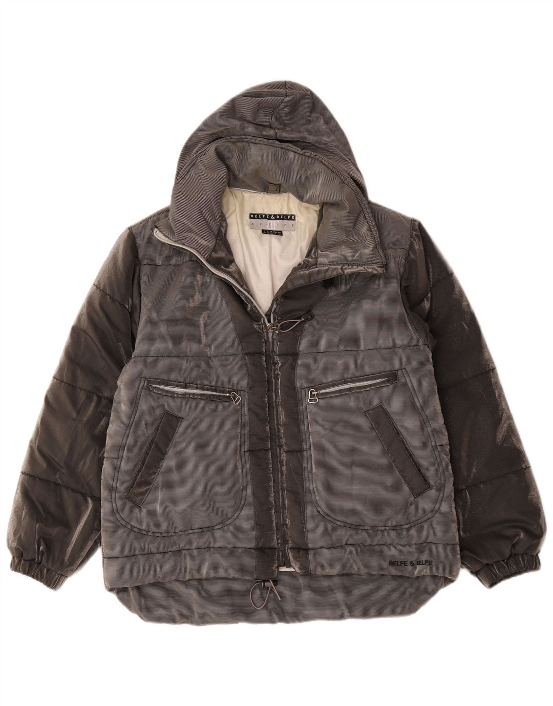 Belfe & Womens Chaqueta acolchada extragrande con capucha Reino Unido 44 Gris medio Colorblock