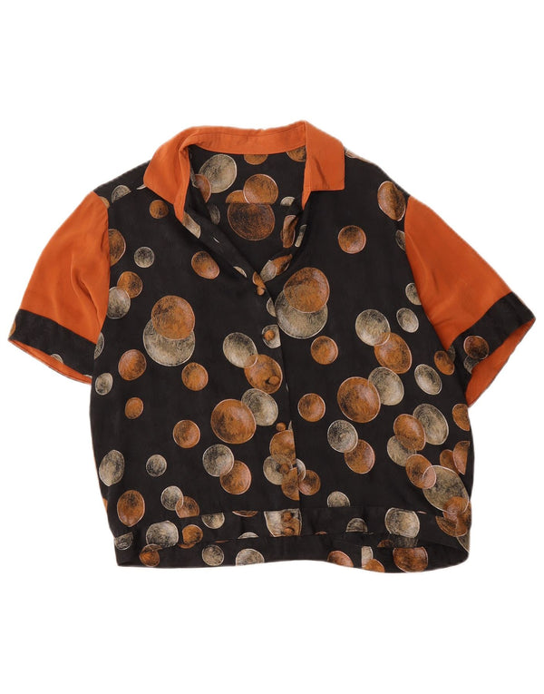 Vintage mujer camisa de manga corta blusa Reino Unido 16 grande negro geométrico