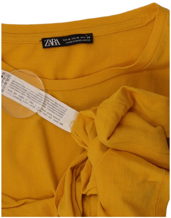 Zara Mujer Blusa Corta Top Reino Unido 42 Algodón Amarillo Medio