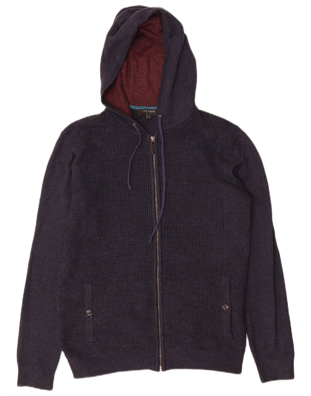 Ted Baker - Cárdigan con capucha y cremallera completa para hombre, talla 2, talla pequeña, azul marino