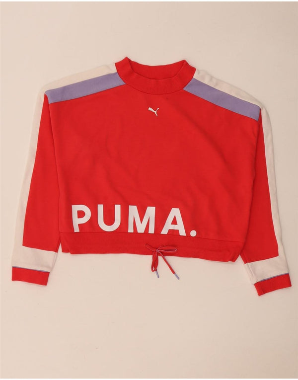 Puma Mujer Crop Graphic Sudadera Jumper UK 10 Small Rojo Colorblock