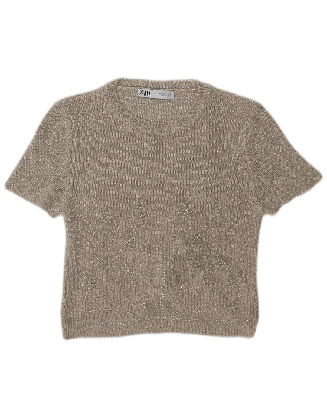 Zara Mujer Blusa Corta Top UK 42 Medio Beige