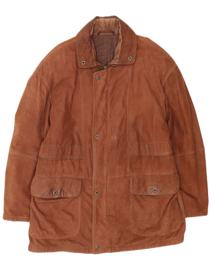 Chaqueta de cuero vintage para hombre IT 52 XL cuero marrón