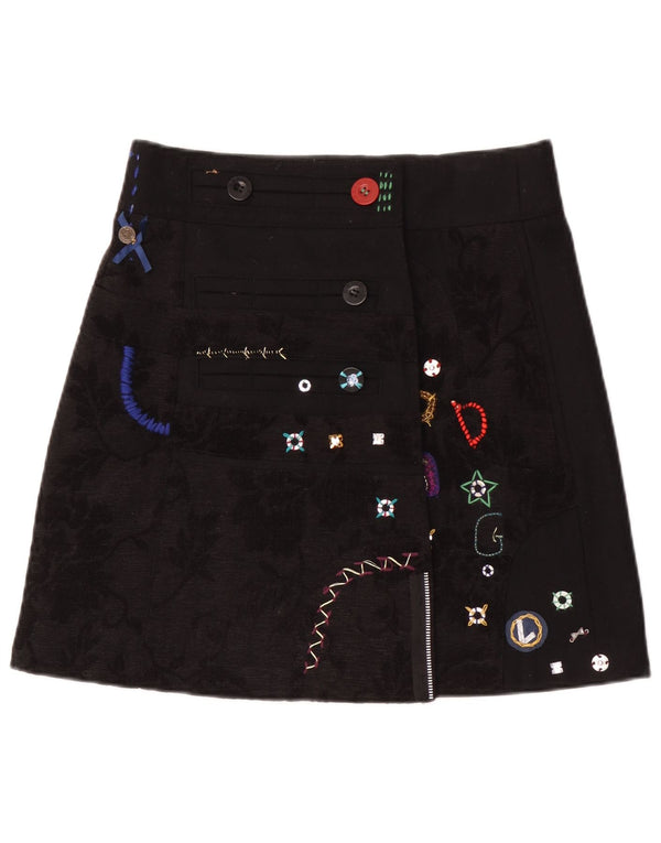 Falda Desigual Mujer Gráfica A-Line EU 38 Medium W30 Negro Floral