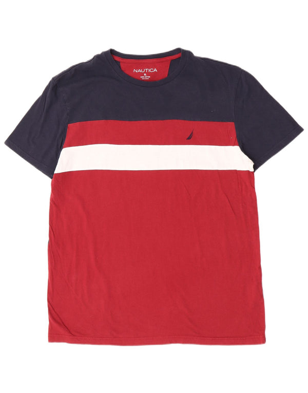 Nautica Camiseta Hombre Top XL Azul Marino Colorblock Algodón