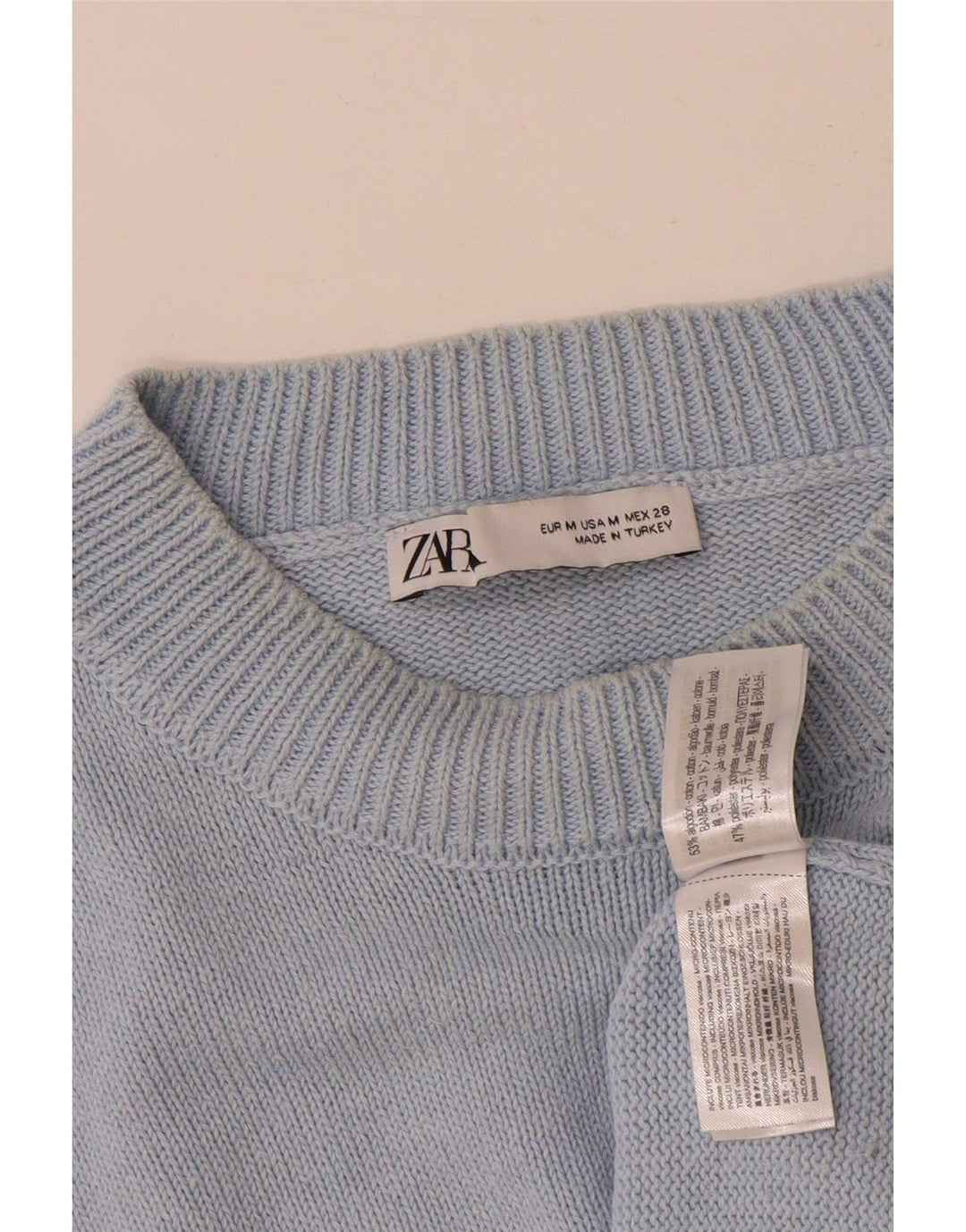Zara Mujer Jersey De Cuello Redondo De Gran Tamaño UK 44 Algodón Azul Medio