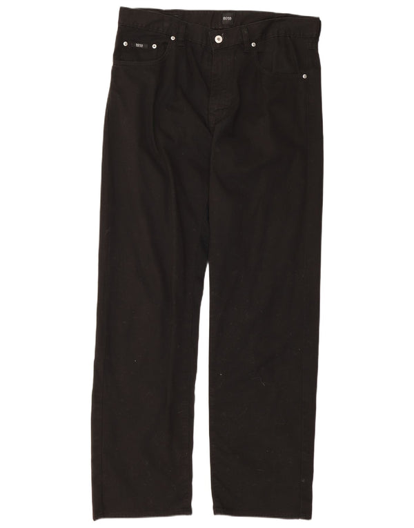 Hugo Boss Hombre Pantalones Casuales Rectos W36 L32 Algodón Negro