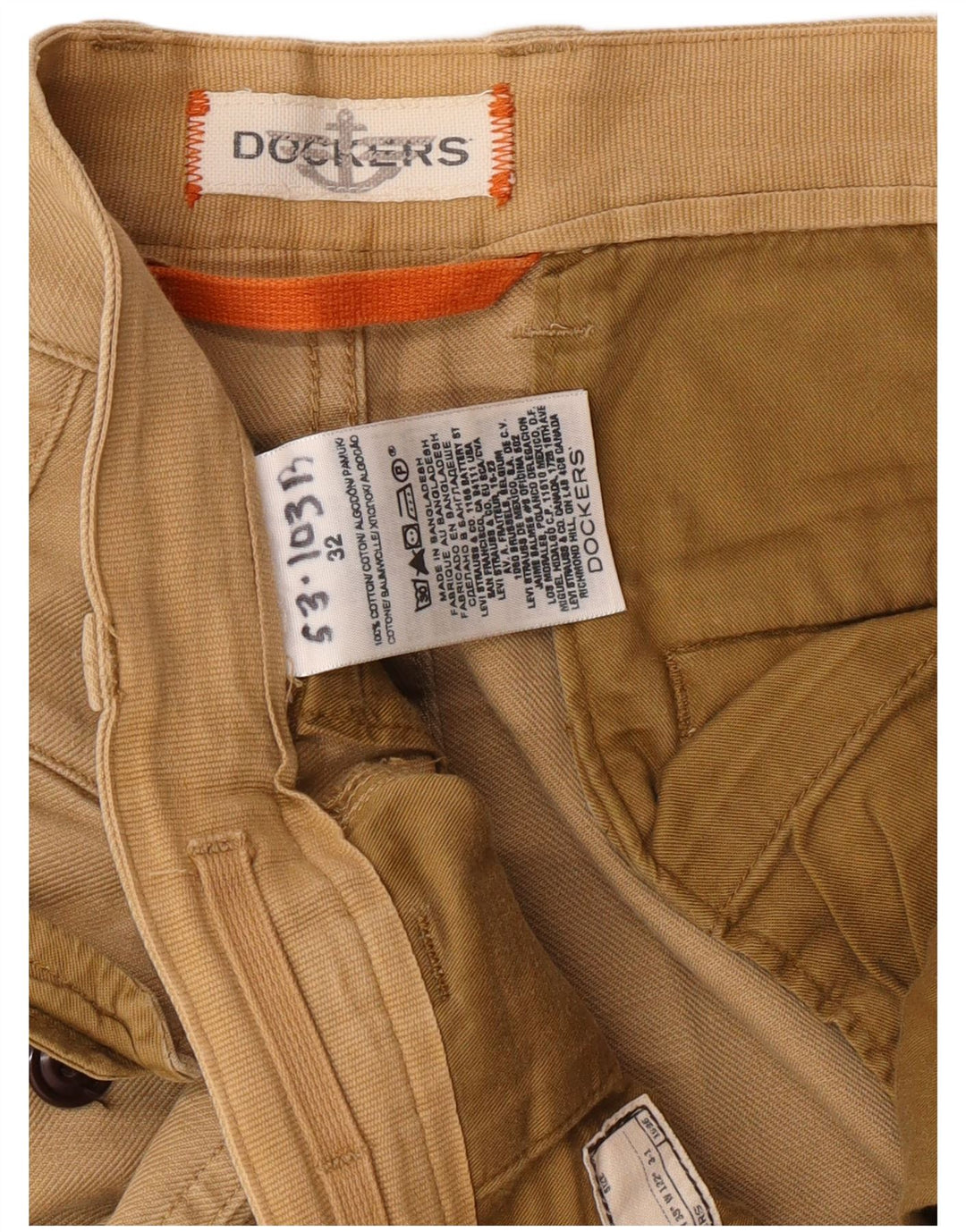 DOCKERS Shorts Cargo Hombre W32 Algodón Beige Medio