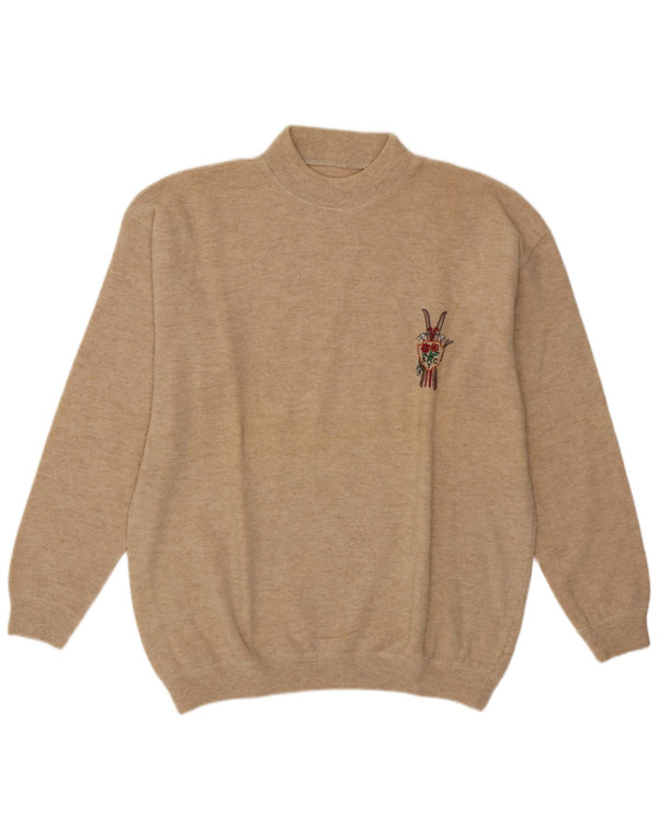 Vintage mujer tortuga cuello jumper suéter Reino Unido 18 XL Beige Lambswool