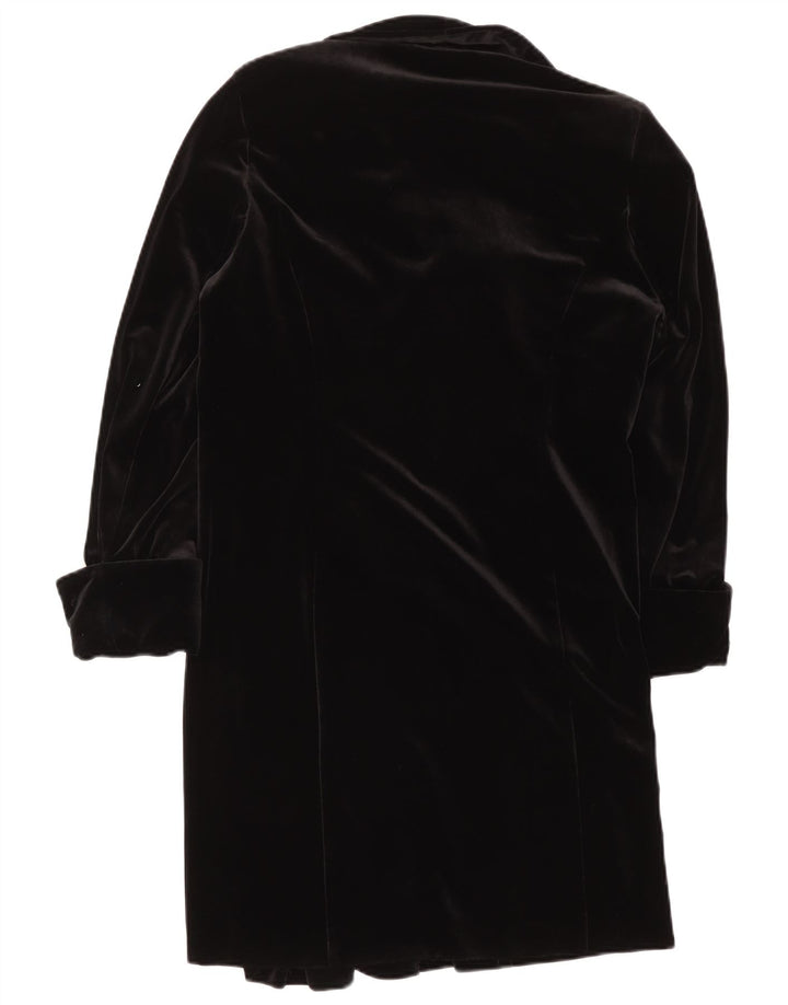 Vintage mujer terciopelo abrigo Reino Unido 16 poliéster negro grande