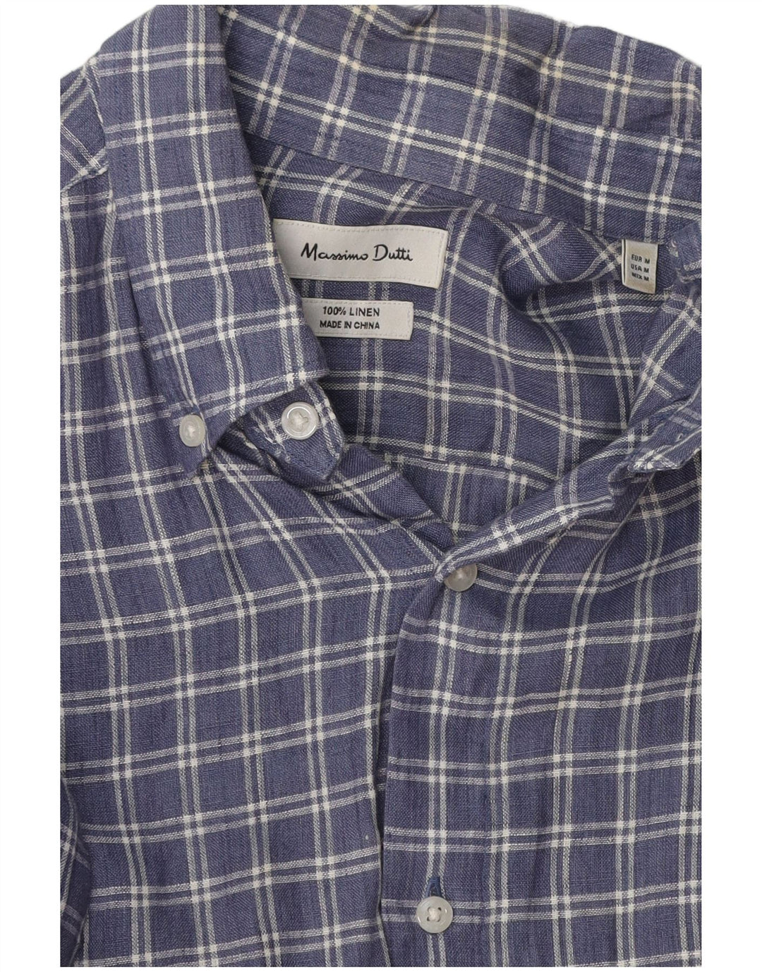 Camisa Massimo Dutti Hombre Lino Cuadros Azul Medio
