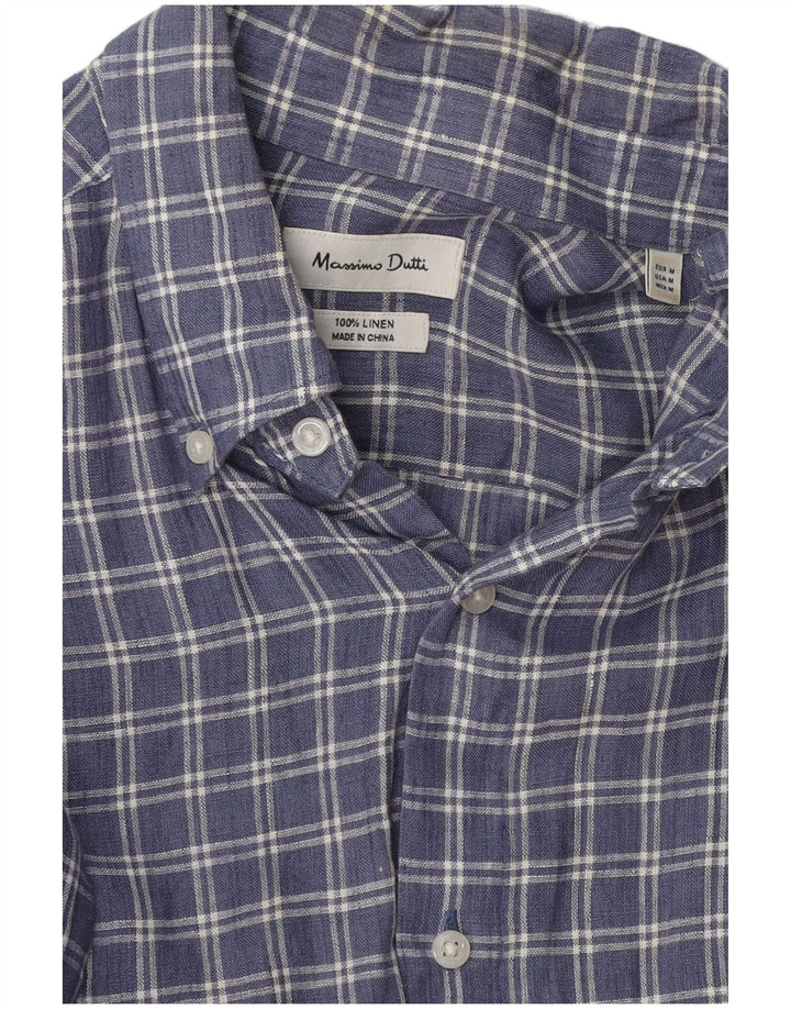 Camisa Massimo Dutti Hombre Lino Cuadros Azul Medio