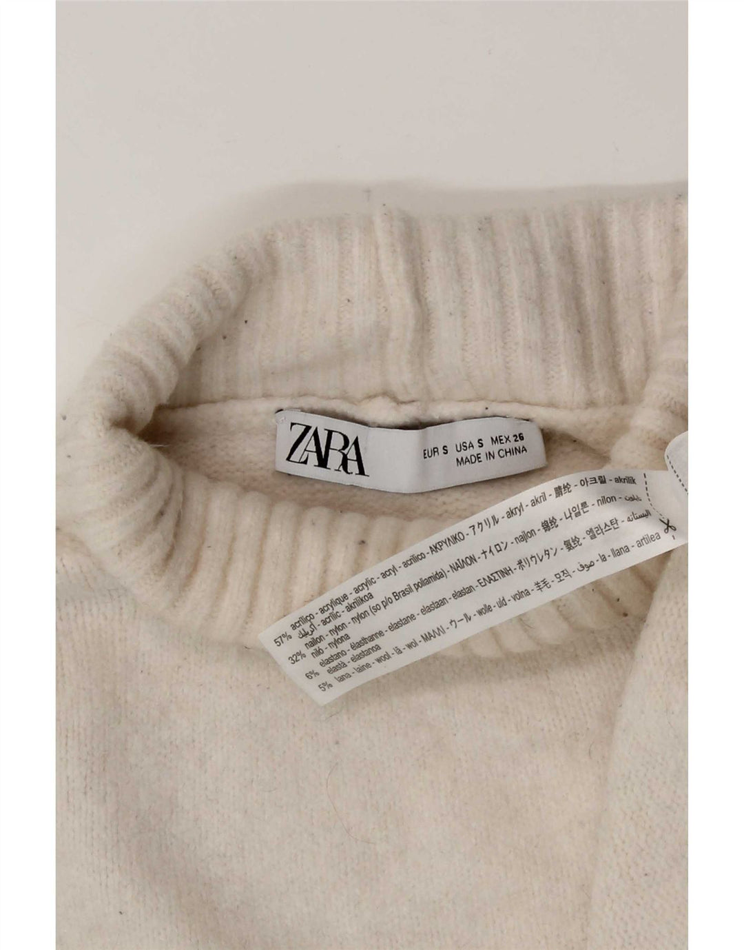 Zara Mujer Oversize Roll Neck Jumper Sweater UK 10 Small Blanco Acrílico