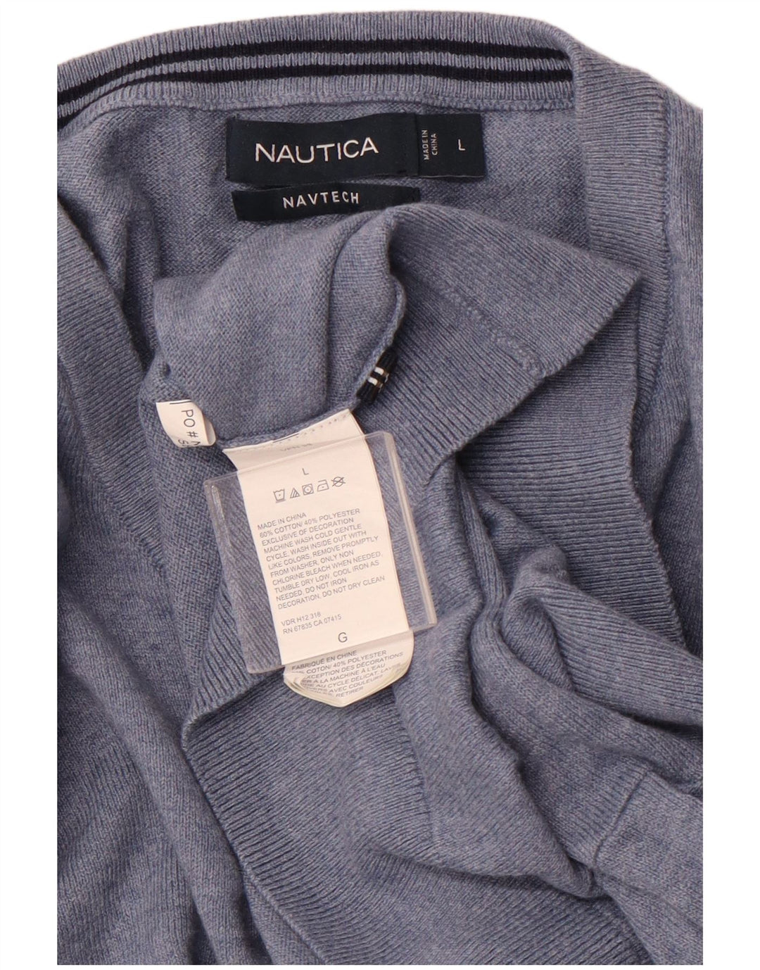 NAUTICA Jersey Navtech con Cuello en V para Hombre, Algodón Azul Grande