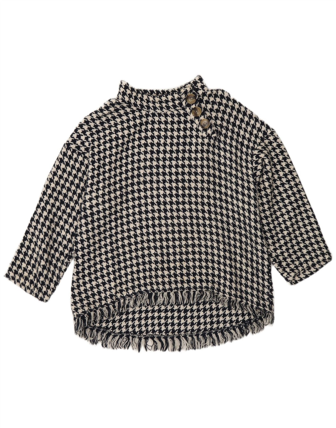 Zara - Jersey con cuello y botones para mujer, talla M, color negro, pata de gallo