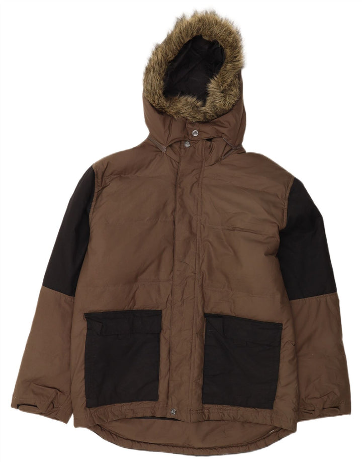 Adidas Chaqueta acolchada con capucha para hombre UK 38 Marrón medio Colorblock Poliéster