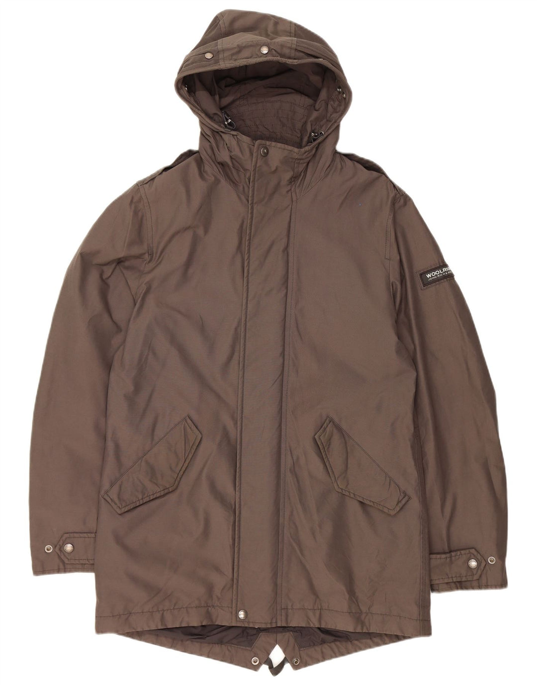 WOOLRICH Parka militar con capucha para hombre UK 38 Algodón marrón medio