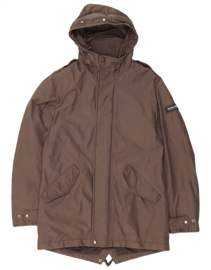 WOOLRICH Parka militar con capucha para hombre UK 38 Algodón marrón medio