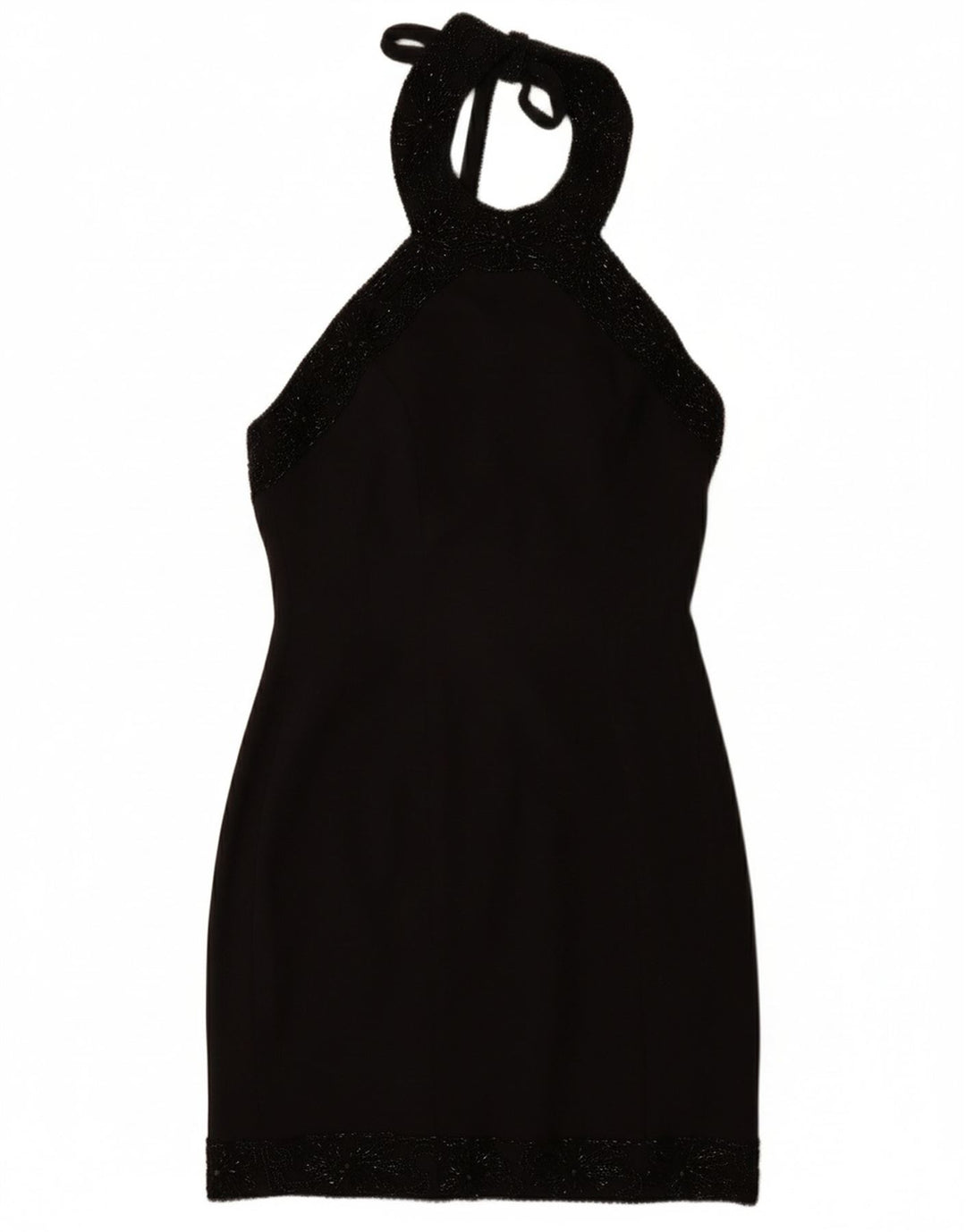 VINTAGE Vestido halter para mujer Reino Unido 12 Medio Negro