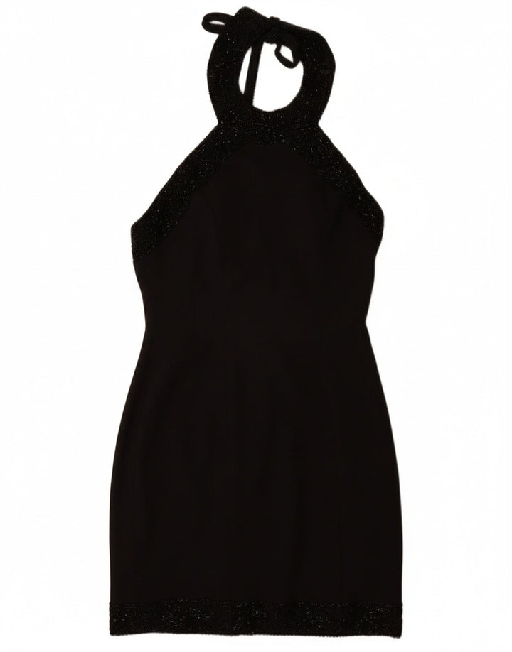 VINTAGE Vestido halter para mujer Reino Unido 12 Medio Negro