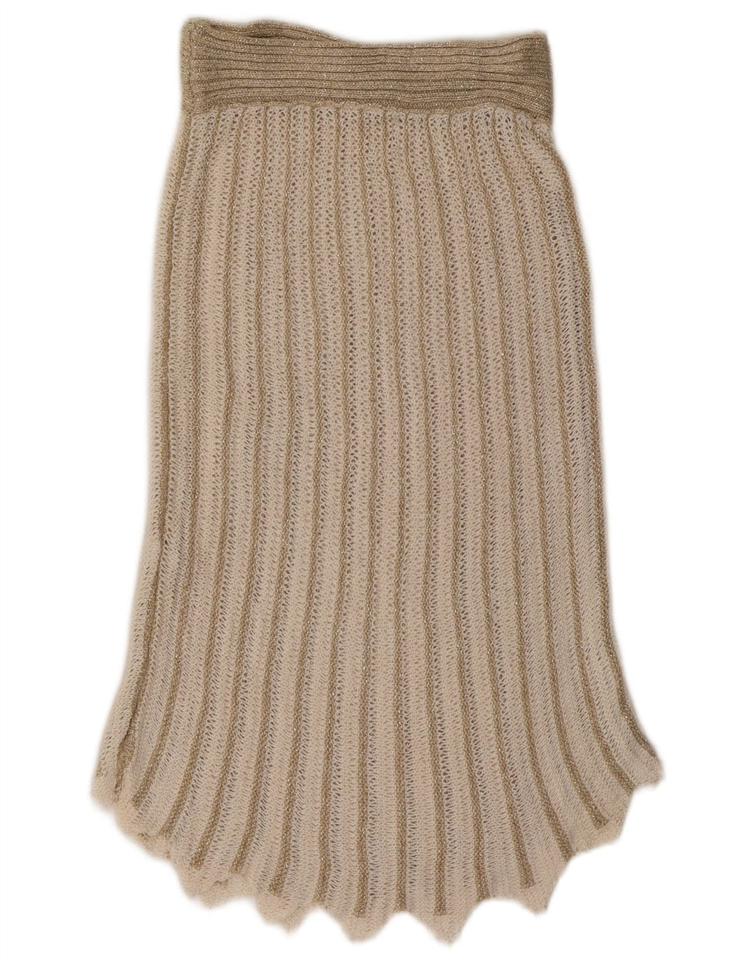 Vintage mujer 2 piezas falda set Reino Unido 8 pequeño W26 beige rayas acrílico