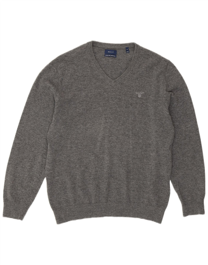 GANT Jersey con Cuello en V para Hombre XL Gris Lana de Cordero