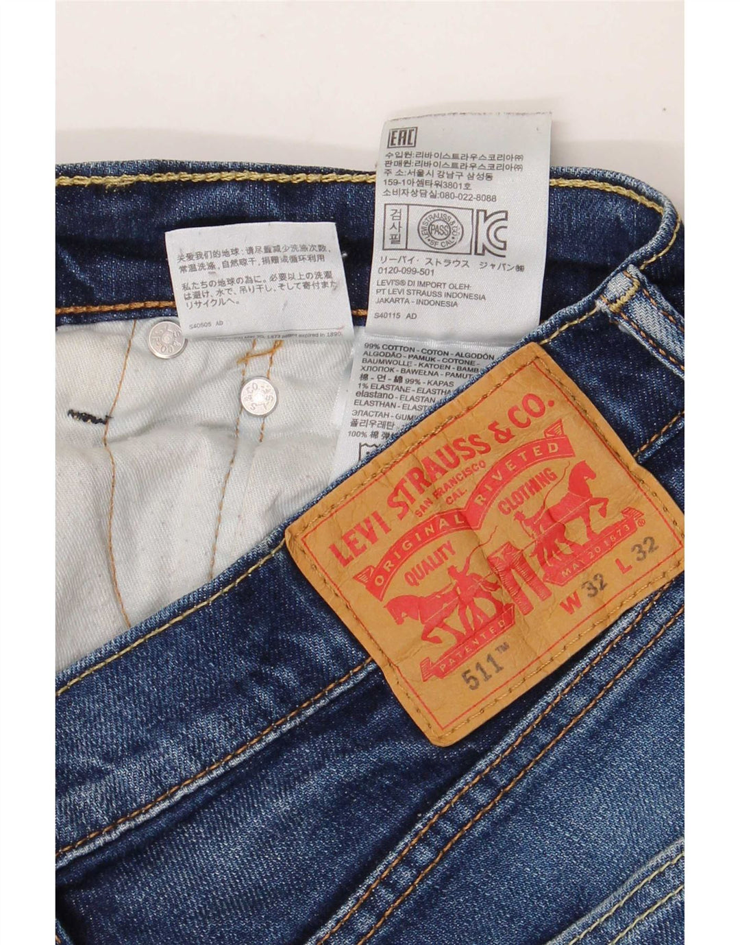 Levi's Hombre 511 Slim Jeans W32 L28 Algodón Azul