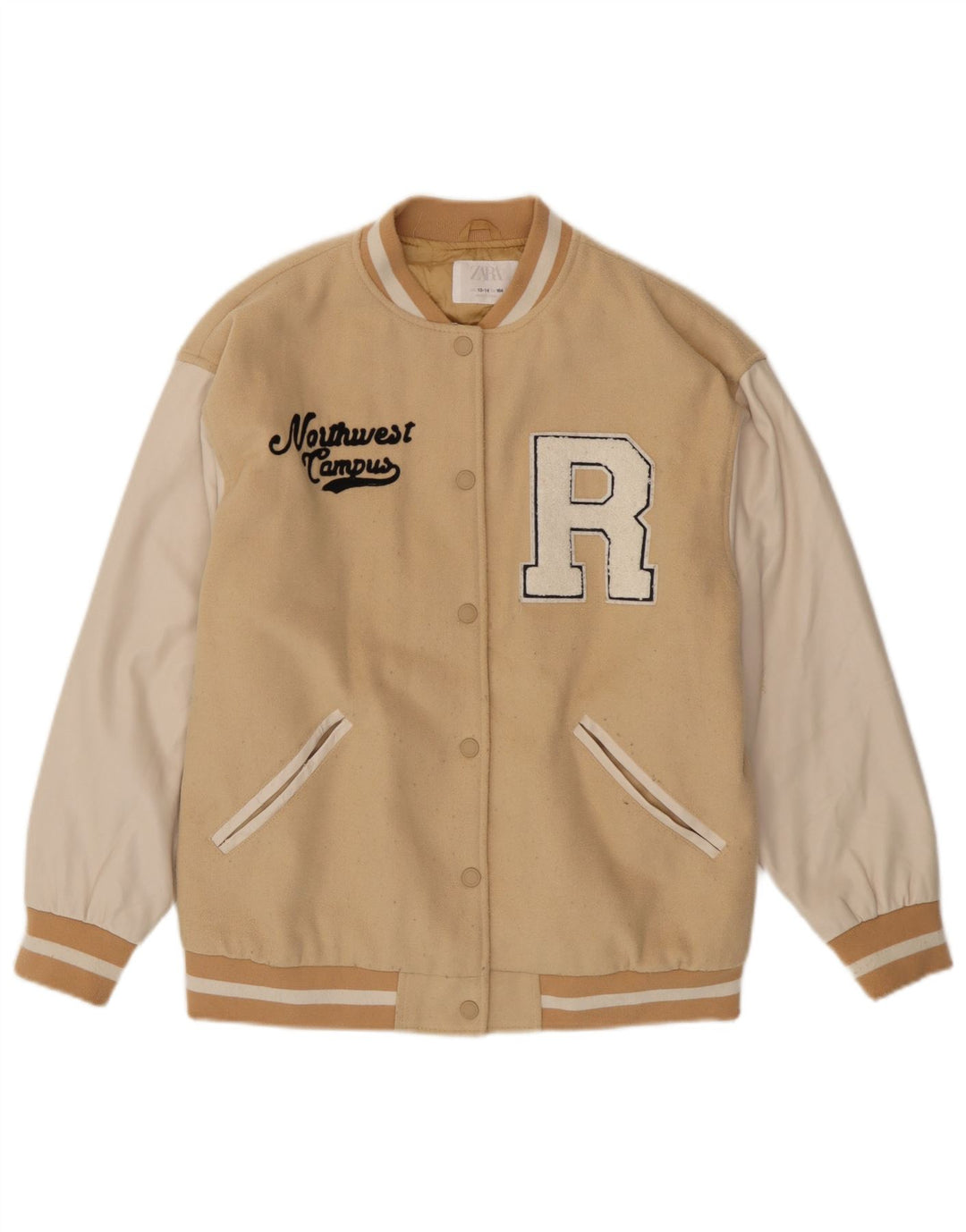 Zara Chaqueta universitaria estampada para niña 13-14 años Poliéster color block beige
