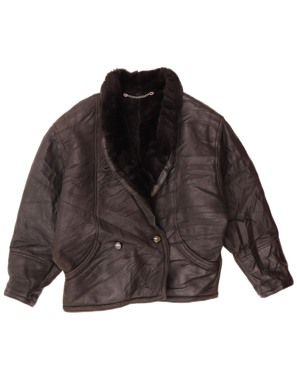 VINTAGE Chaqueta de doble pecho para mujer EU 42 Large Black Shearling