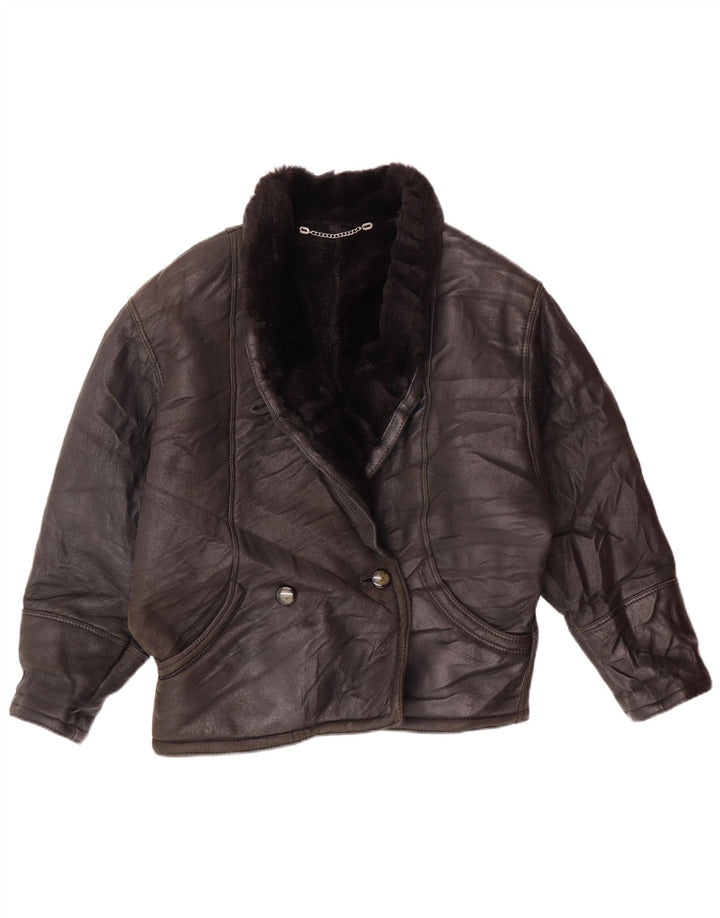 VINTAGE Chaqueta de doble pecho para mujer EU 42 Large Black Shearling