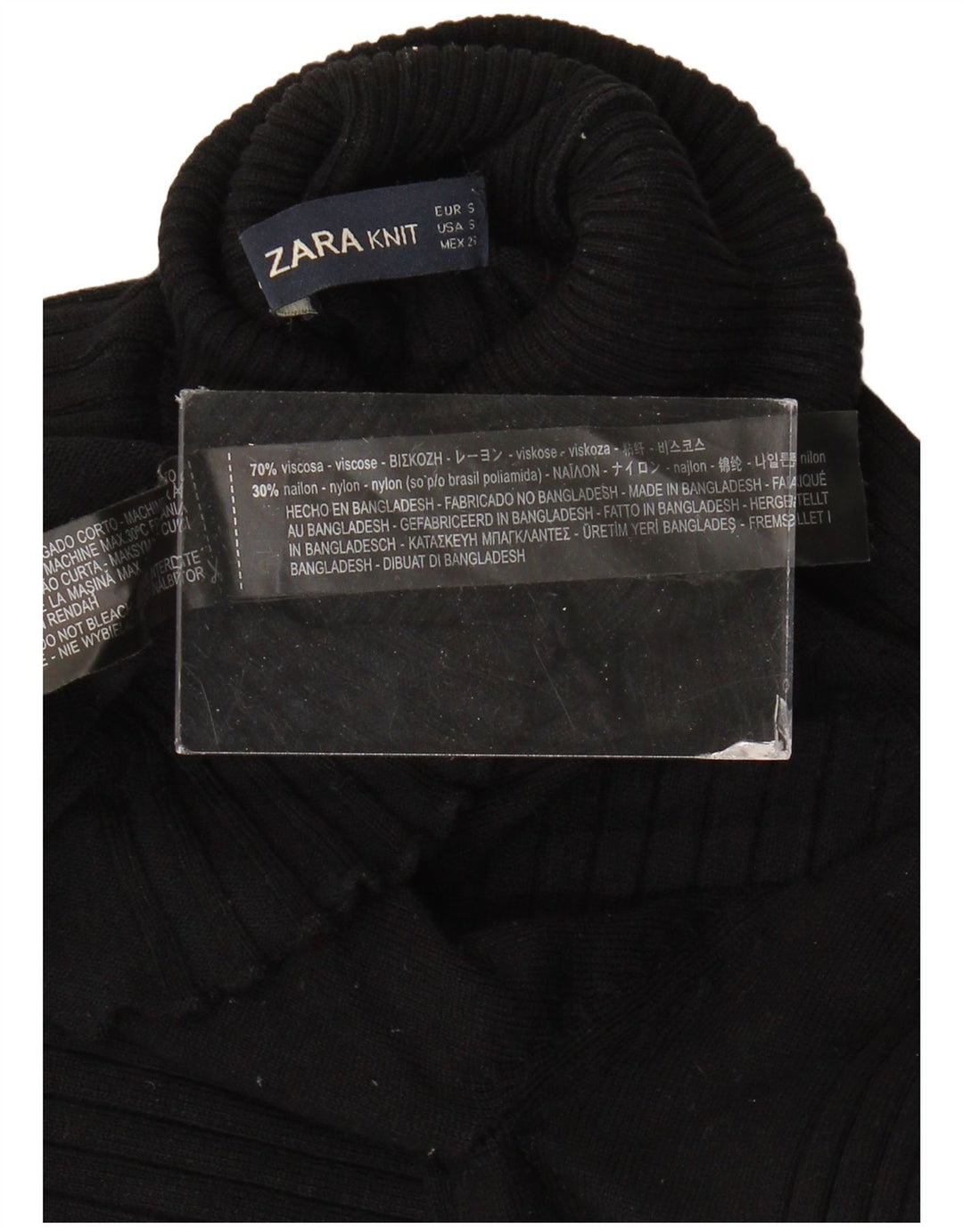 Zara Mujer Roll Neck Jumper Sweater UK 8 Small Viscosa Negra
