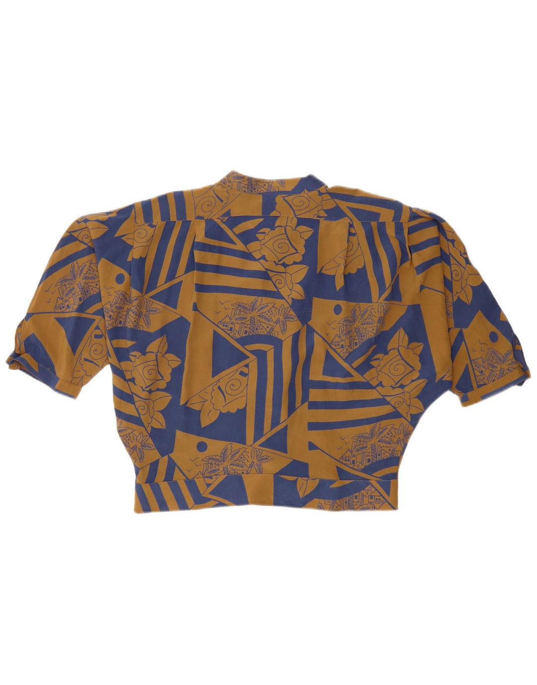 VINTAGE Blusa camisa de manga corta para mujer IT 46 Seda floral marrón grande