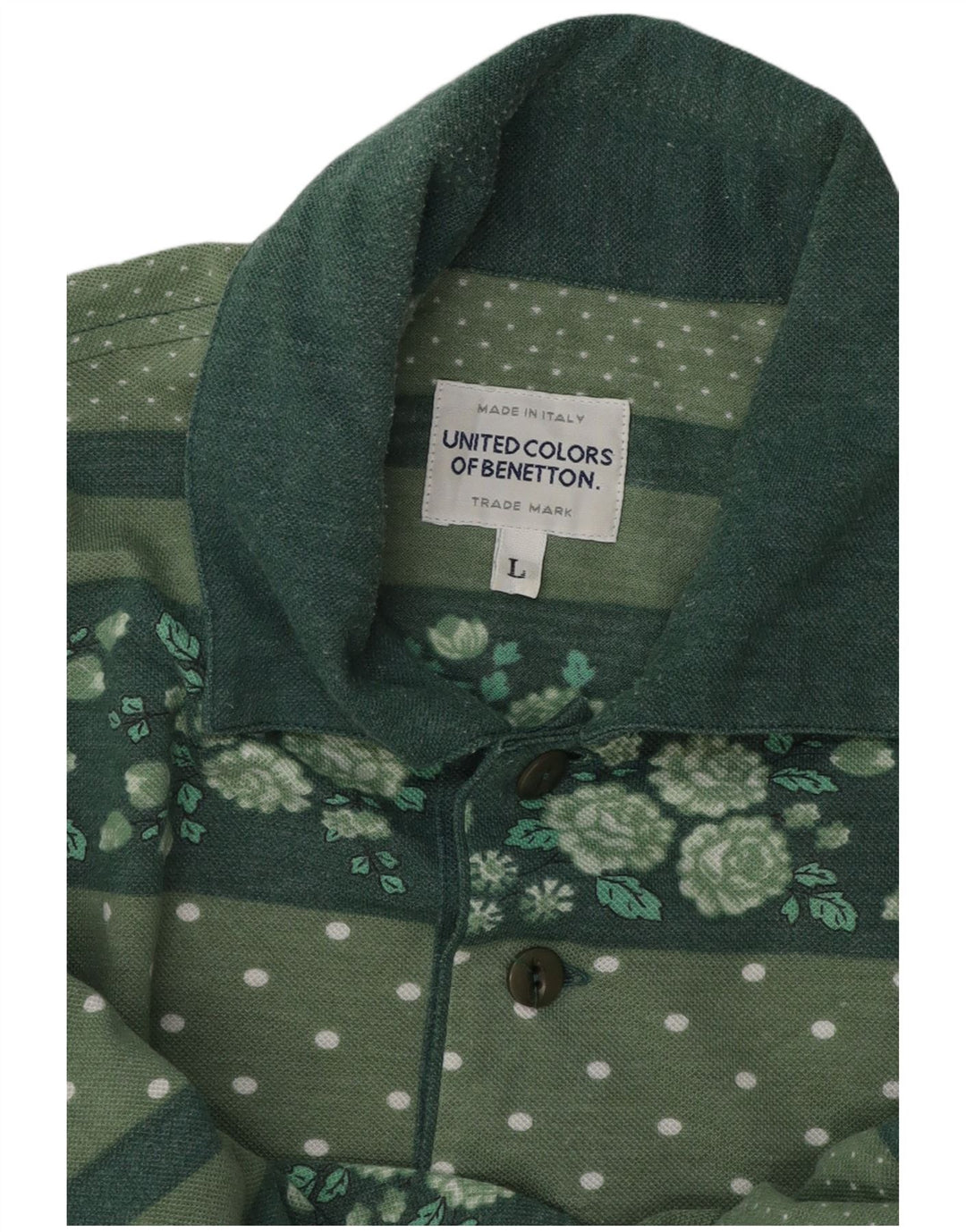 BENETTON Mens Polo Shirt Large Green Floral