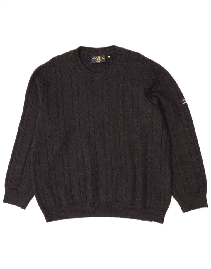 Navigare Jersey de cuello redondo para hombre de lana gris grande