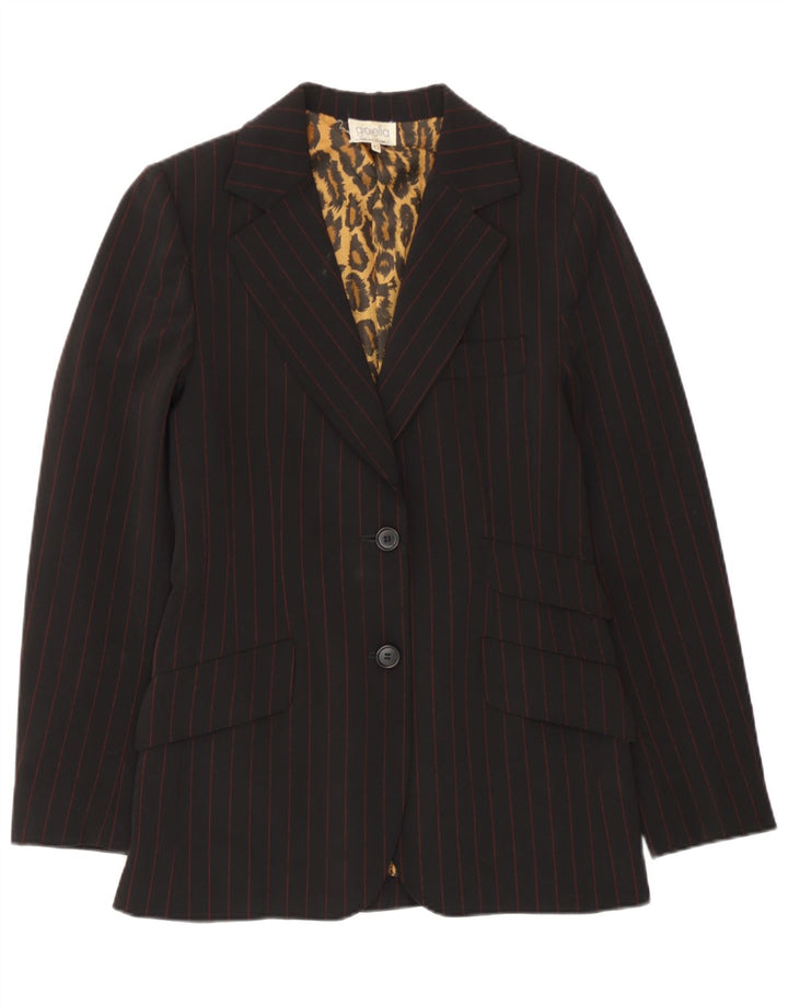 Vintage mujer 2 botones Blazer chaqueta IT 42 medio negro rayas