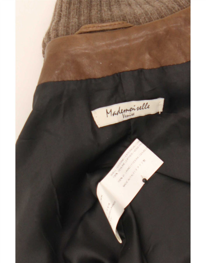Vintage mujer chaqueta de cuero Reino Unido 14 marrón medio