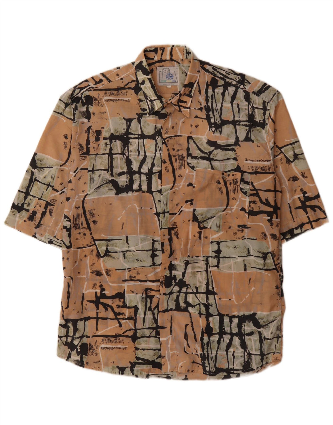 Vintage hombres patrón abstracto camisa de manga corta grande multicolor