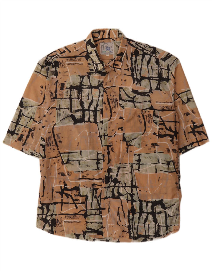 Vintage hombres patrón abstracto camisa de manga corta grande multicolor
