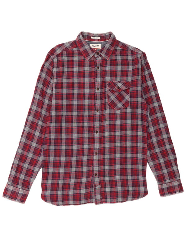 Tommy Hilfiger Camisa de franela de corte regular de algodón a cuadros rojos medianos para hombre